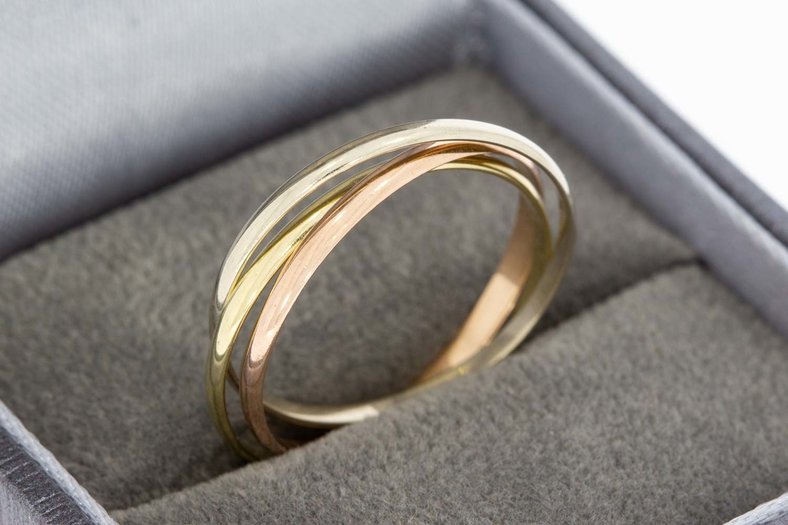 14 Karaat tricolor gouden 3 in 1 CARTIER STYLE Trinity ring