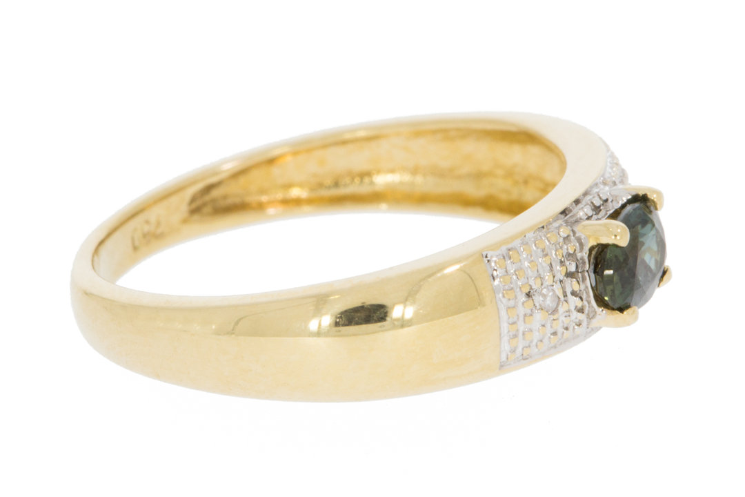 18 Karaat gouden Bicolor ring gezet met Saffier & Diamant