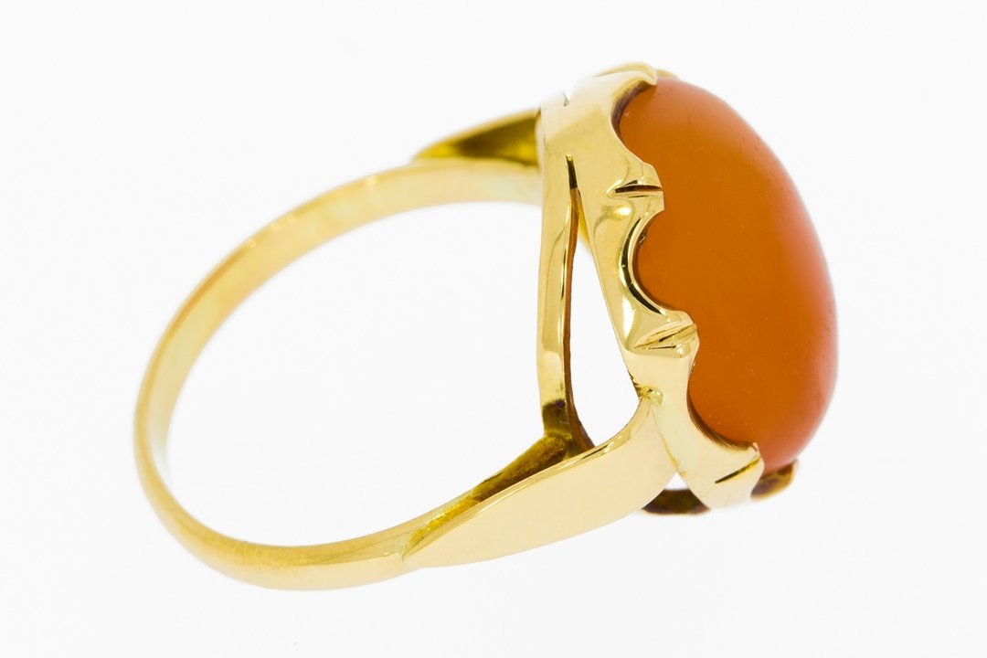 14 karaat gouden vintage Ring gezet met Carneool - 17,4 mm