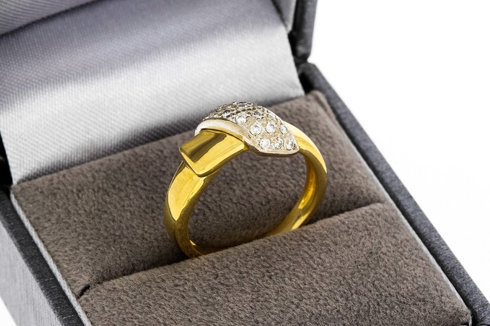 18 karaat bicolor gouden ring gezet met Diamant (0.12 Crt.)
