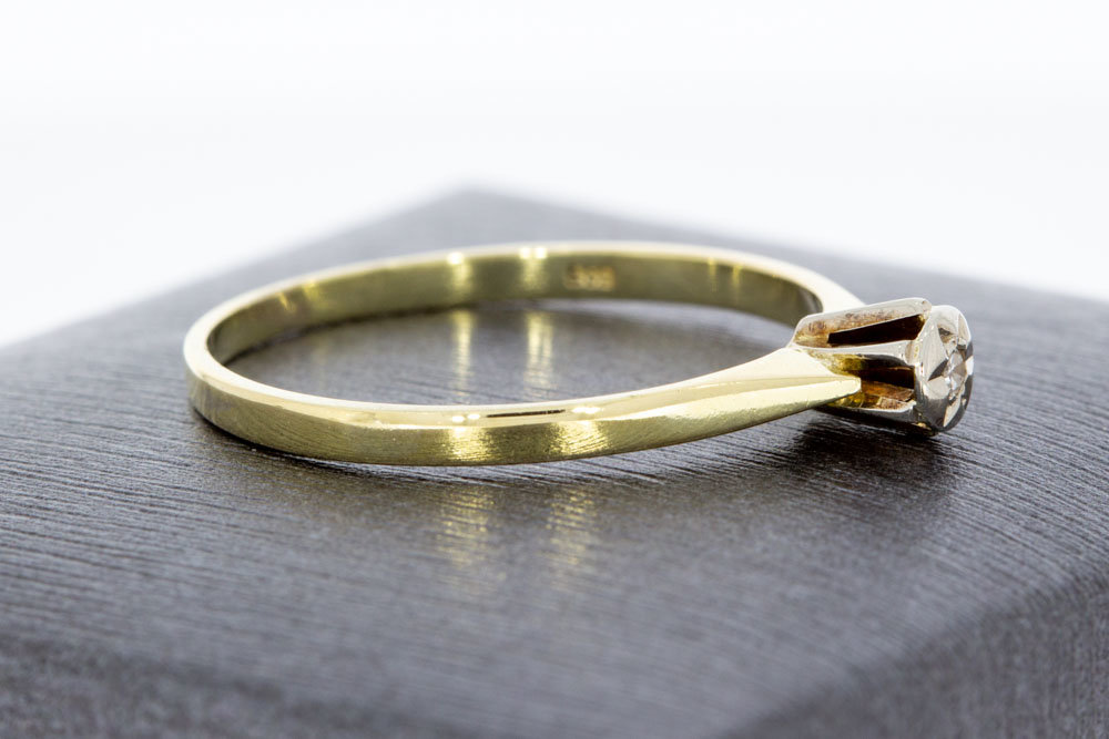 14 Karaat bicolor gouden Solitair ring met Diamant- 0.02 crt