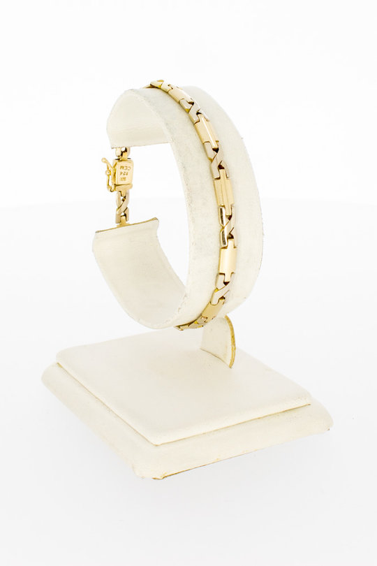 14 Karaat gouden fantasie Staafjes schakelarmband-18,5 cm