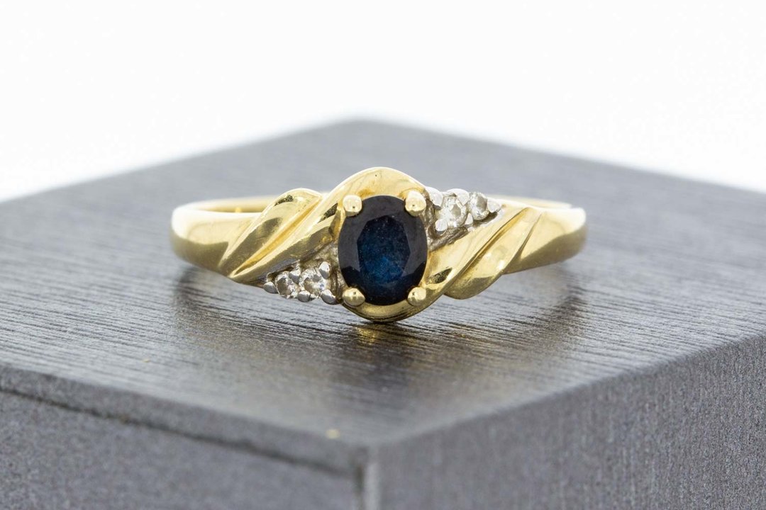 14 Karaat bicolor gouden Ring met Saffier en Diamant