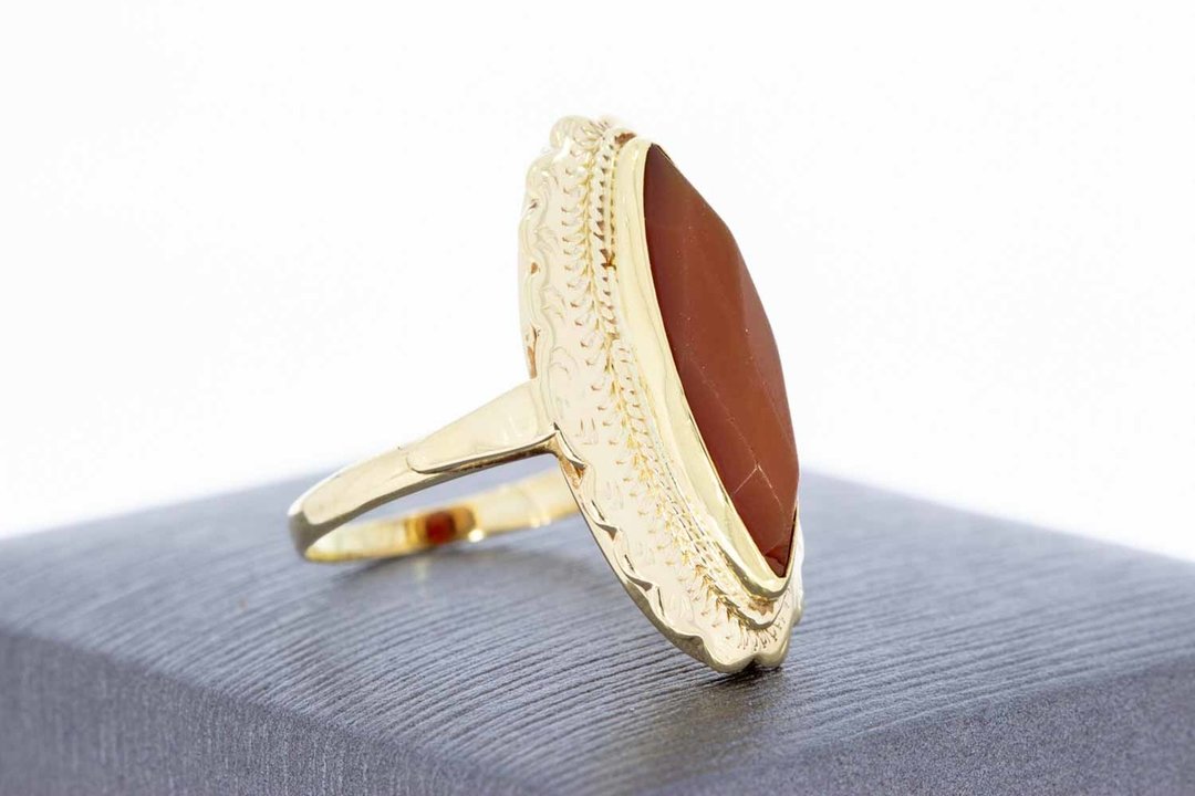 14 Karaat gouden ring met facet geslepen Carneool - 17,5 mm