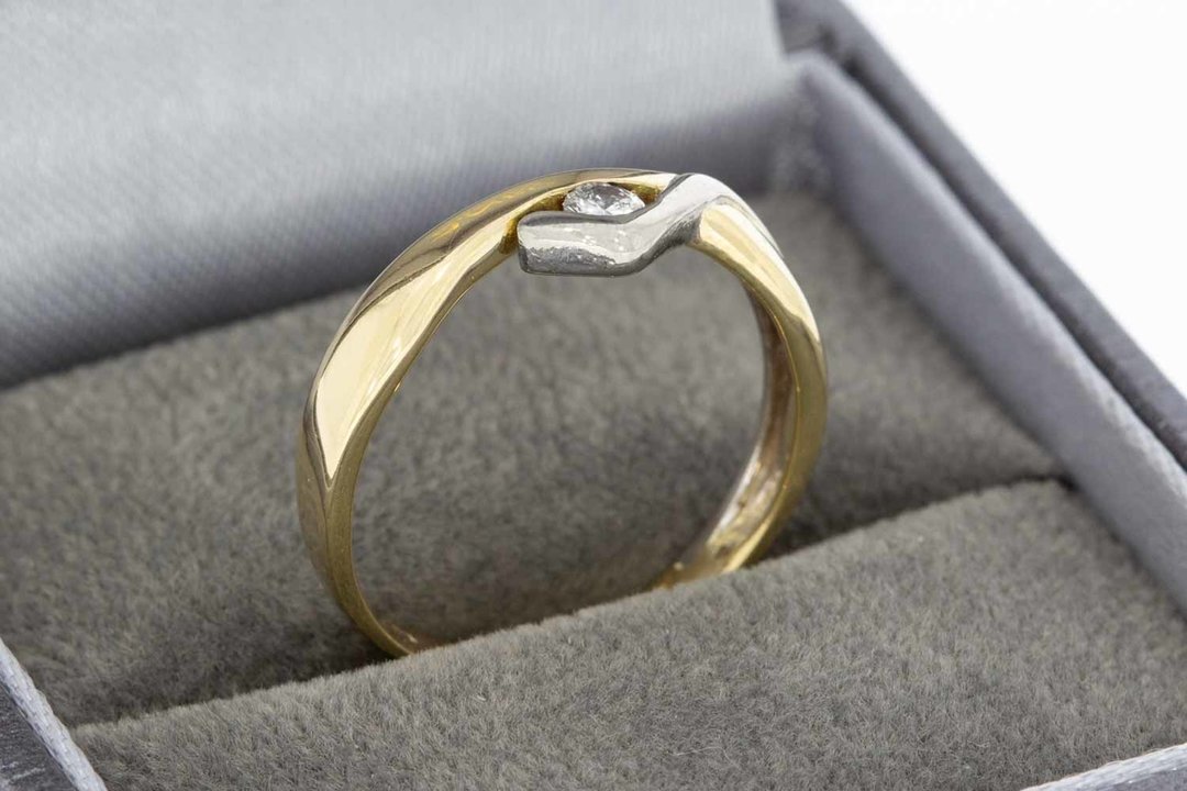 14 Karaat geel gouden Fantasie ring met Diamant - 16,5 mm