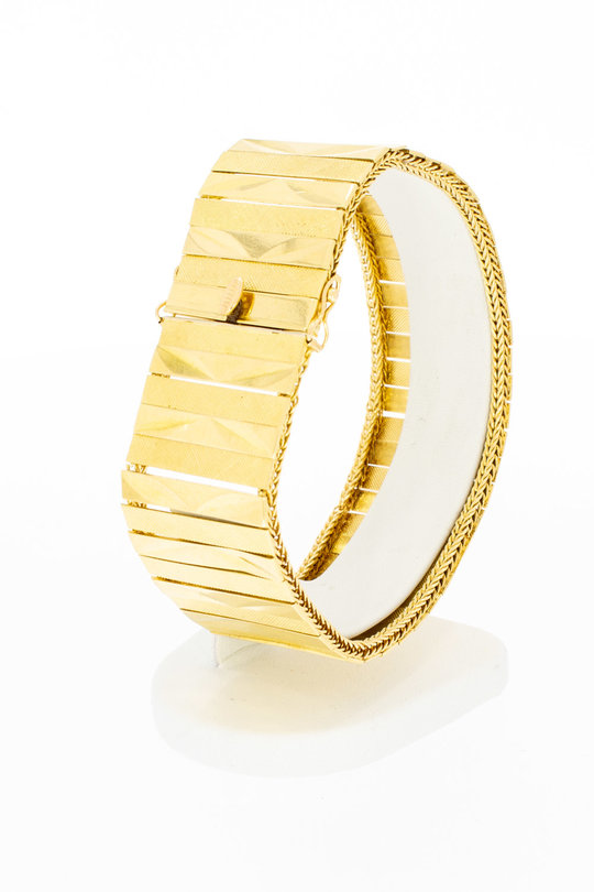 18 karaat brede plaatjes geel gouden armband - 19,5 cm