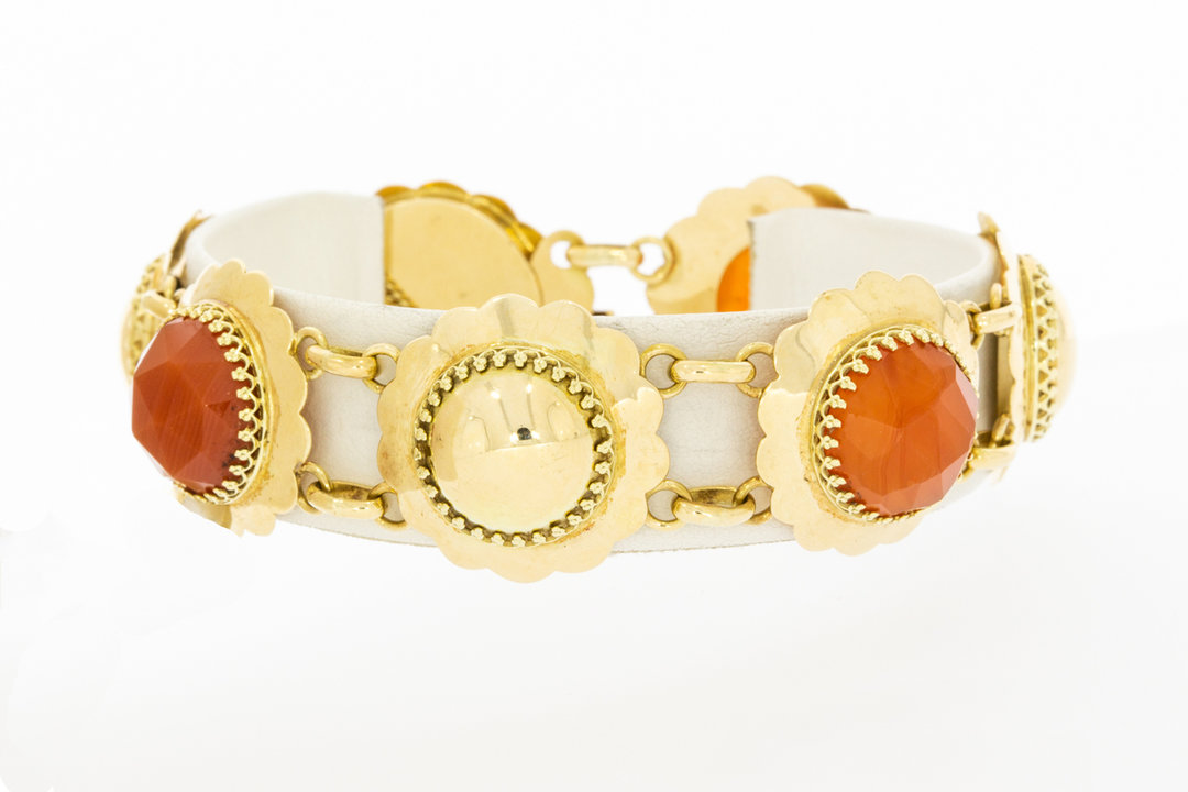 14 Karaat gouden armband gezet met Carneool - 18 cm
