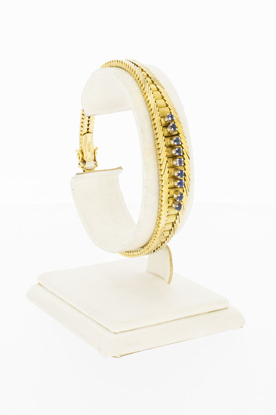 14 Karaat gouden gevlochten armband met Saffier - 19 cm