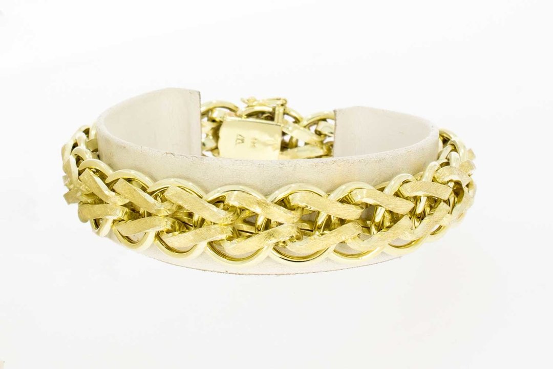 14 Karaat geel gouden grove gevlochten armband - 20,5 cm 