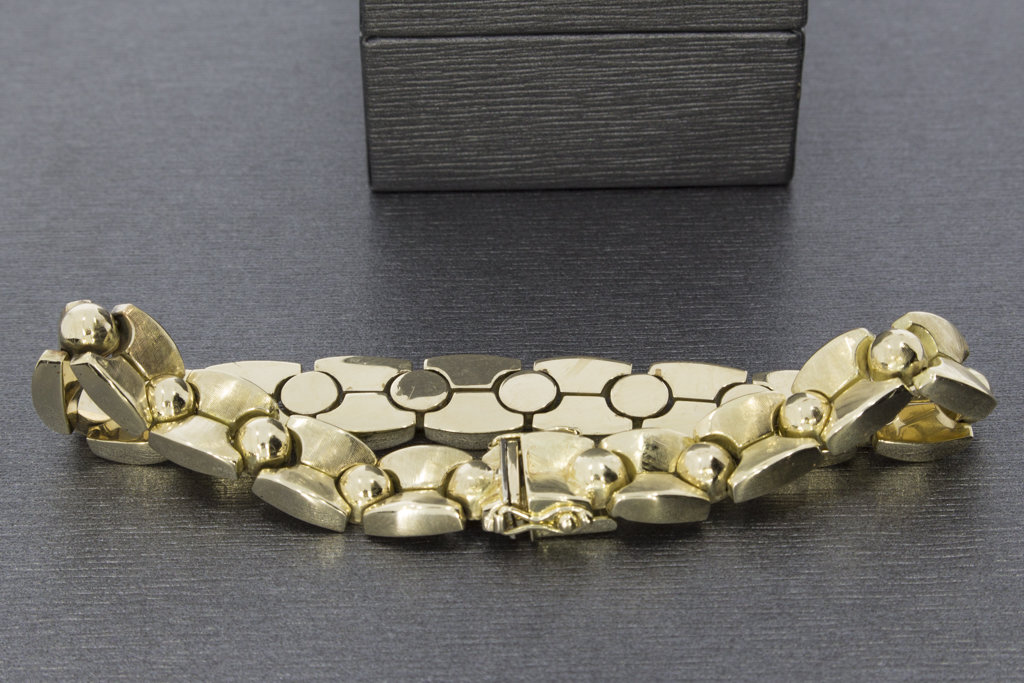 14 Karaat gouden brede Vintage armband met bakslot - 20 cm