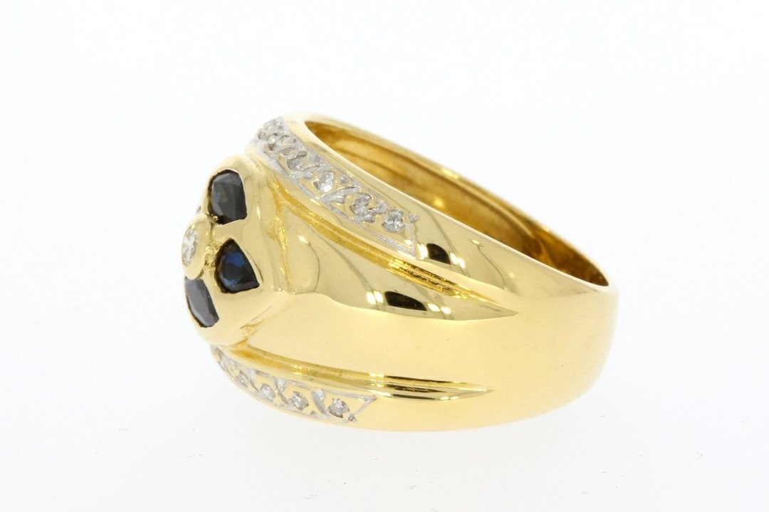 18 Karaat gouden Band Ring met Saffier & Diamant - 17,5 mm