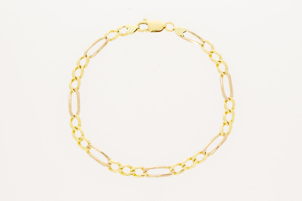 14 Karaat geel gouden Figaro schakelarmband - 22 cm