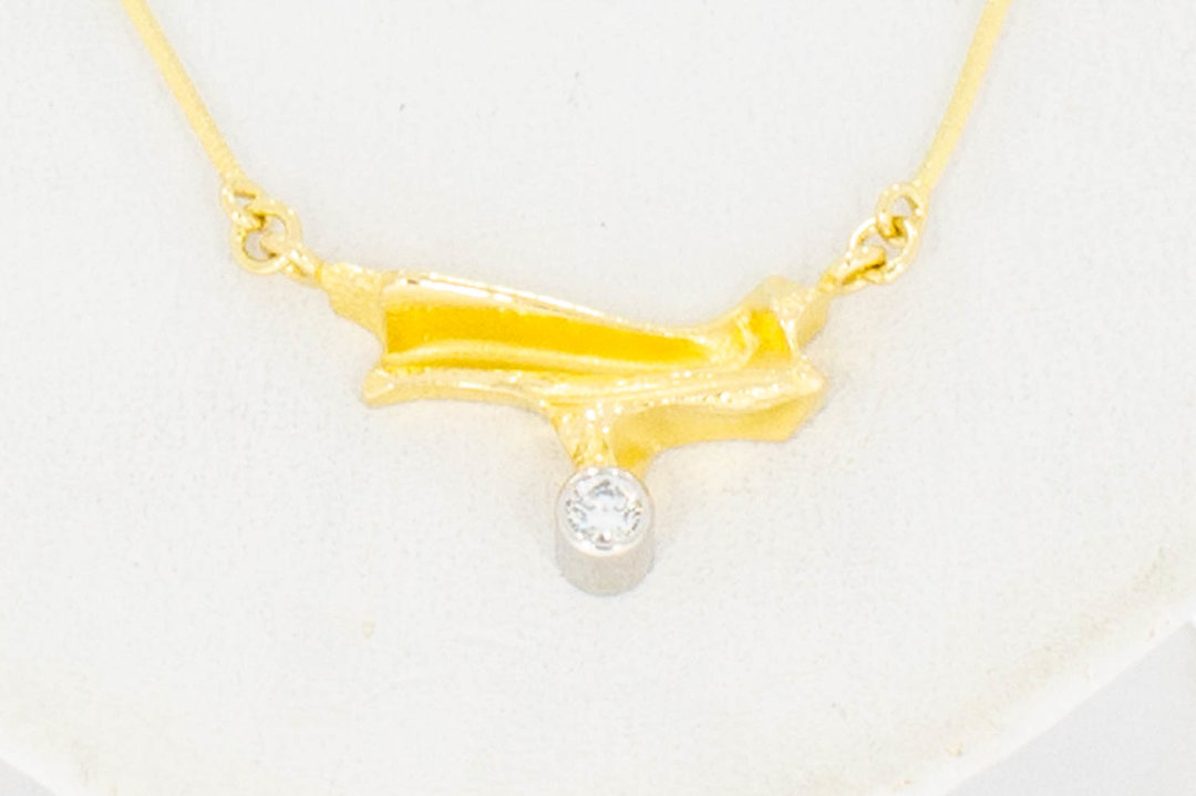 18 Karaat bicolor gouden Staafjes Collier met Diamant - 44 cm