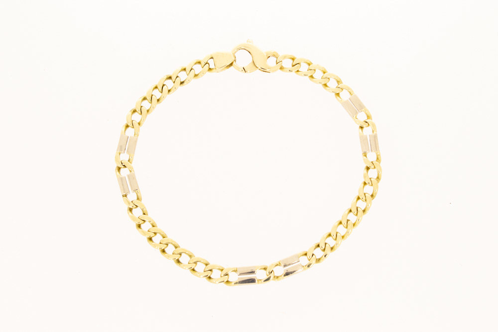 14 Karaat bicolor gouden Open Gourmet armband - 21 cm