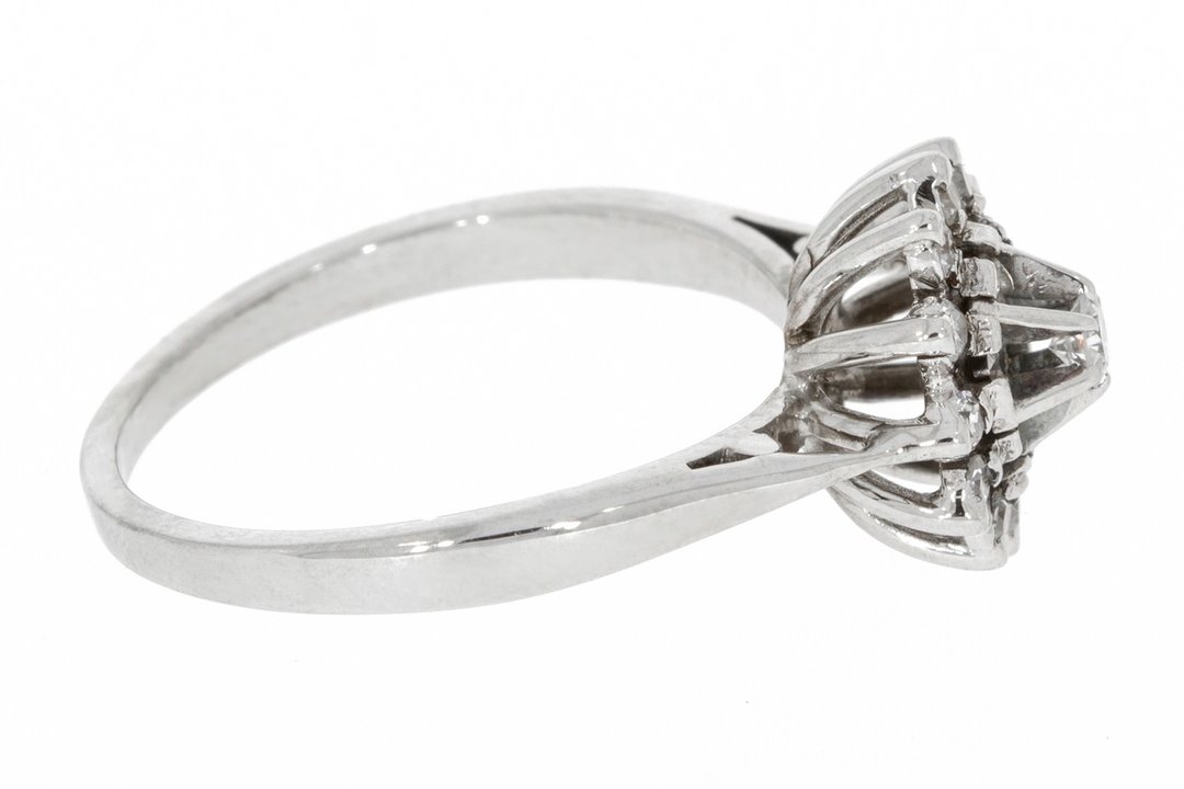 18 Karaat witgouden Rozet Ring gezet met Diamant (0.17 crt)