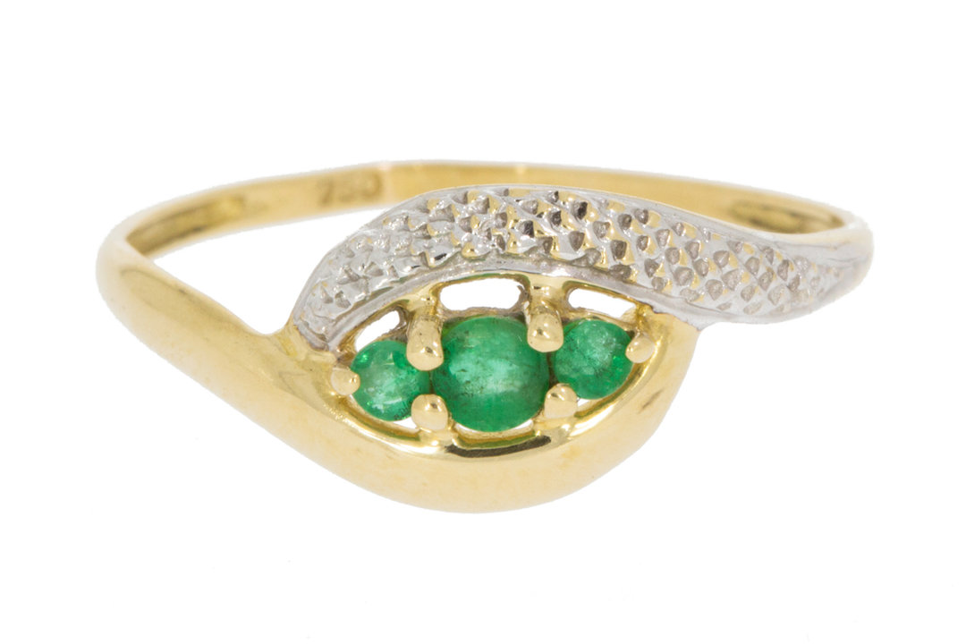18 Karaat Bicolor gouden ring gezet met Smaragd (16,3 mm)
