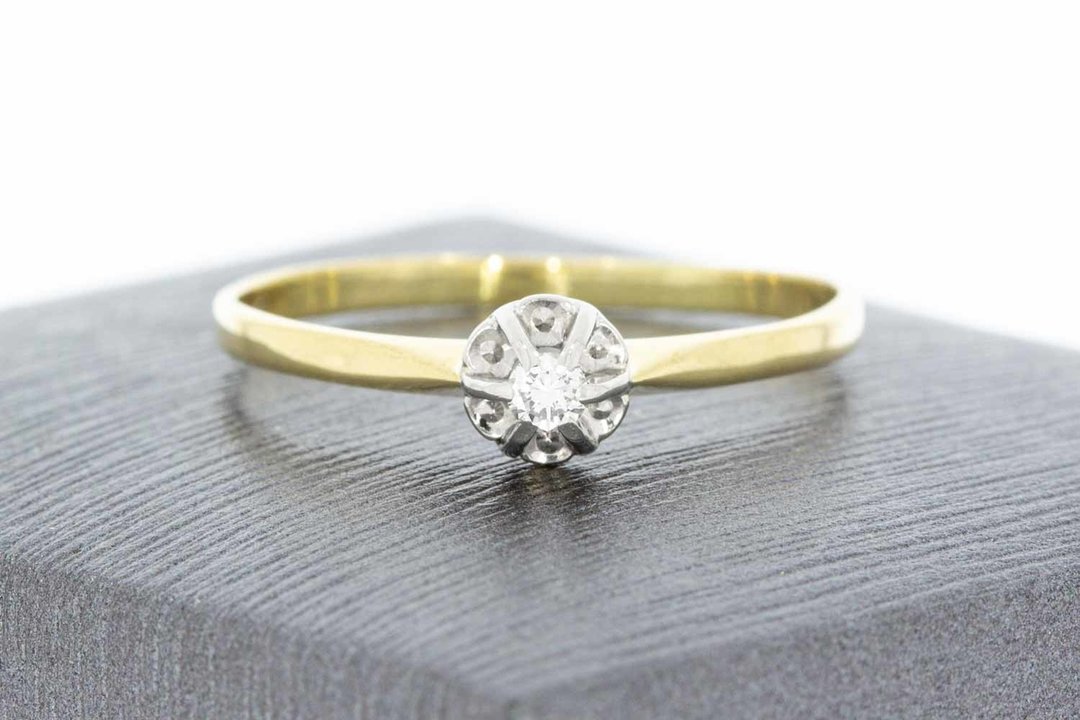 14 Karaat bicolor gouden Solitair ring met diamant-19,5 mm