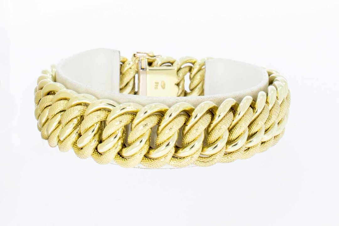 14 Karaat geel gouden gevlochten brede armband - 20 cm