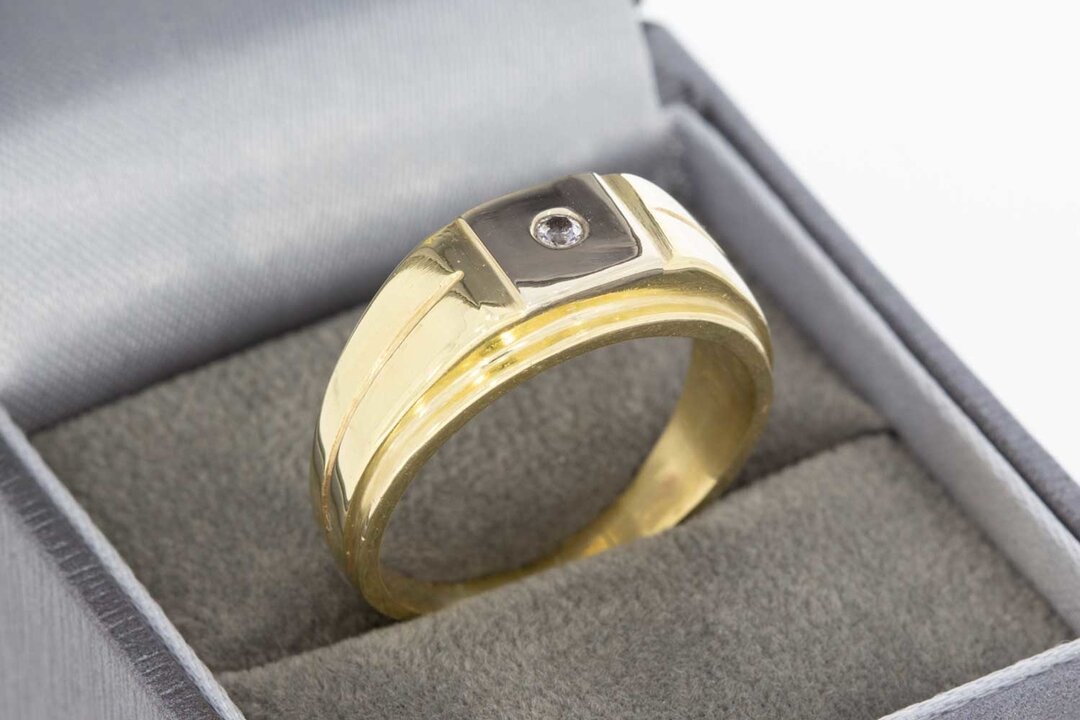 14 Karaat bicolor gouden ring gezet met solitaire Zirkonia