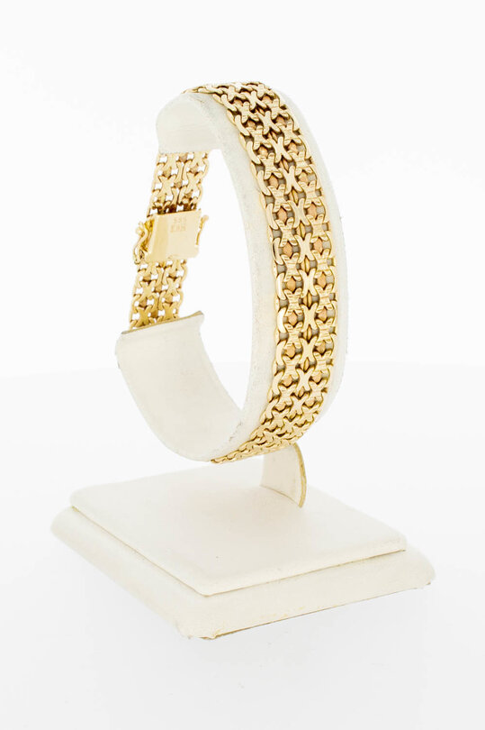 14 Karaat gouden brede Vintage gevlochten armband - 19,9 cm