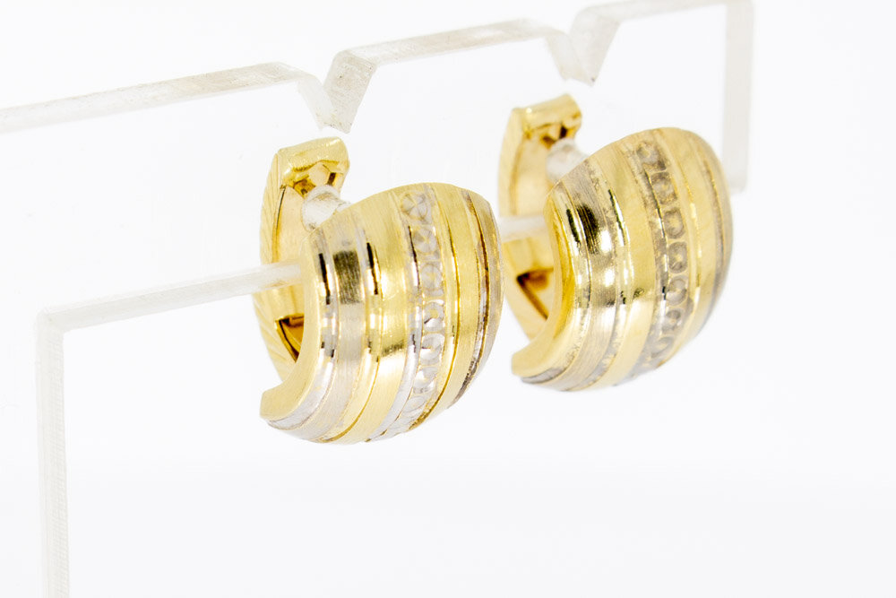 14 Karaat bicolor gouden gefigureerde Bol clip - Creolen