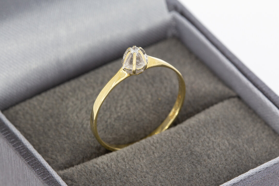 14 Karaat gouden Solitair ring met Diamant - 17,5 mm