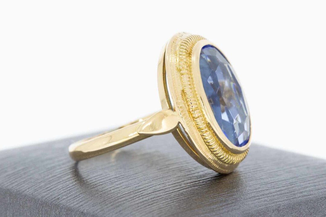 14 Karaat gouden Retro ring met Aquamarijn - 18,3 mm