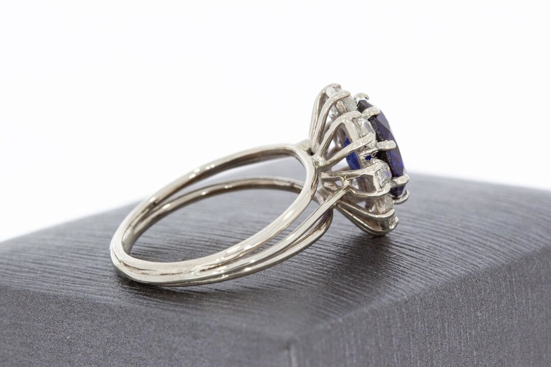 18 Karaat gouden Rozet ring met Saffier en Diamant - 17,2 mm