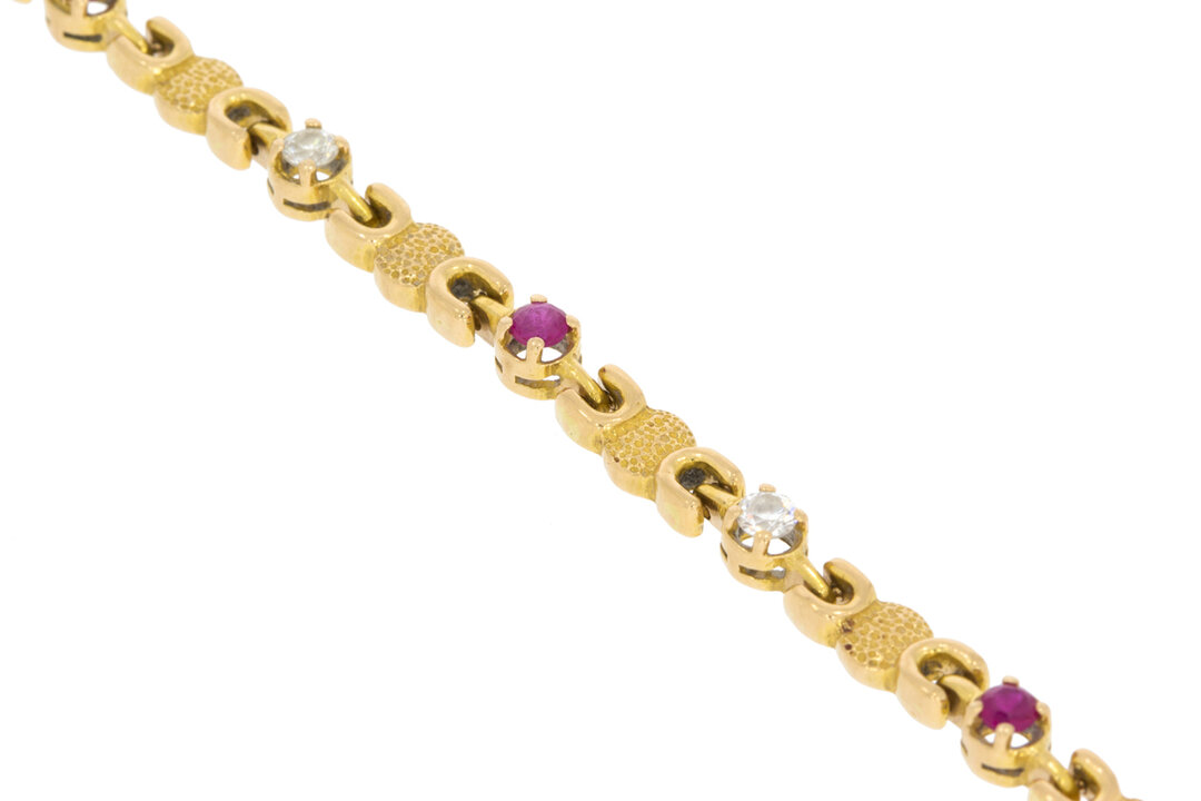 18 Karaat gouden Robijn armband met Saffier-18 cm
