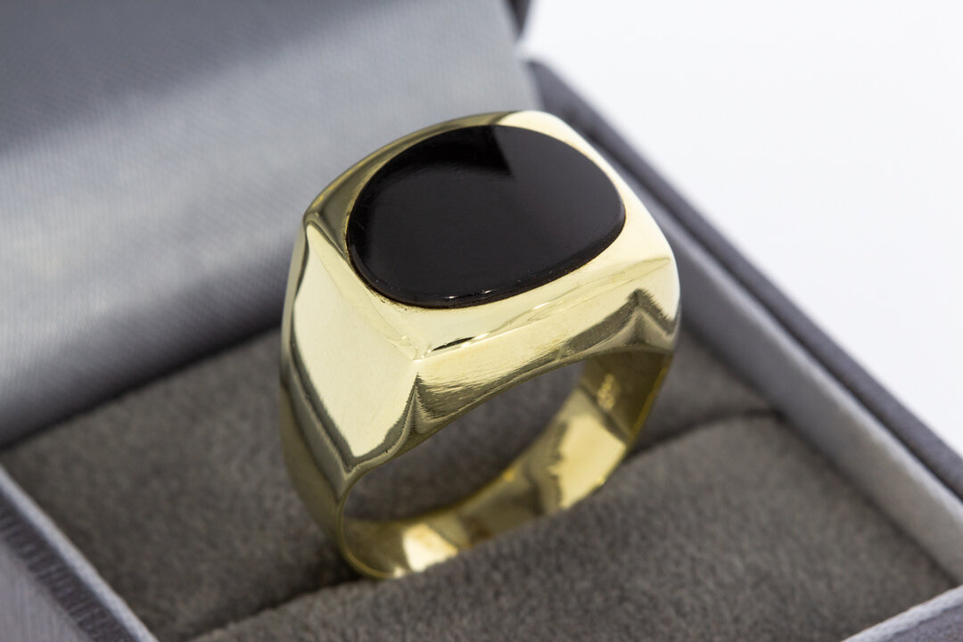 14 Karaat gouden Zegelring ring met zwarte Onyx - 18,9 mm
