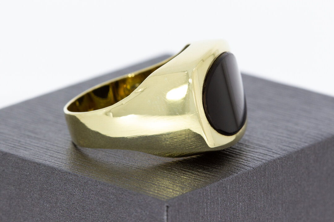 14 Karaat gouden Zegelring ring met zwarte Onyx - 18,9 mm