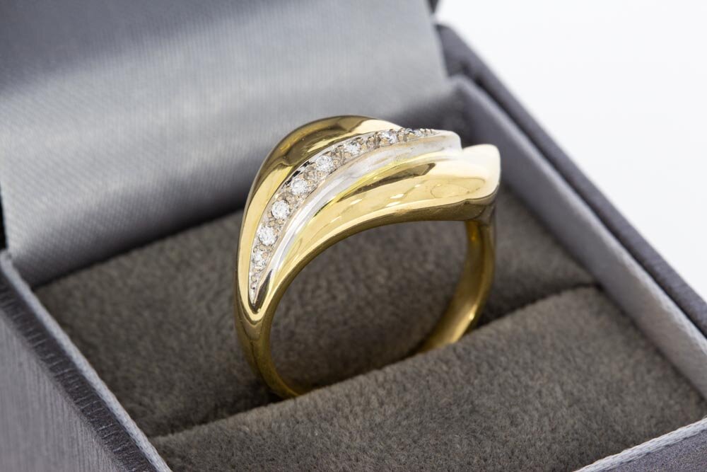 18 Karaat bicolor gouden Ring met Diamant - 18 mm