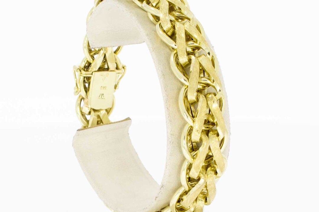 14 Karaat geel gouden grove gevlochten armband - 20,5 cm