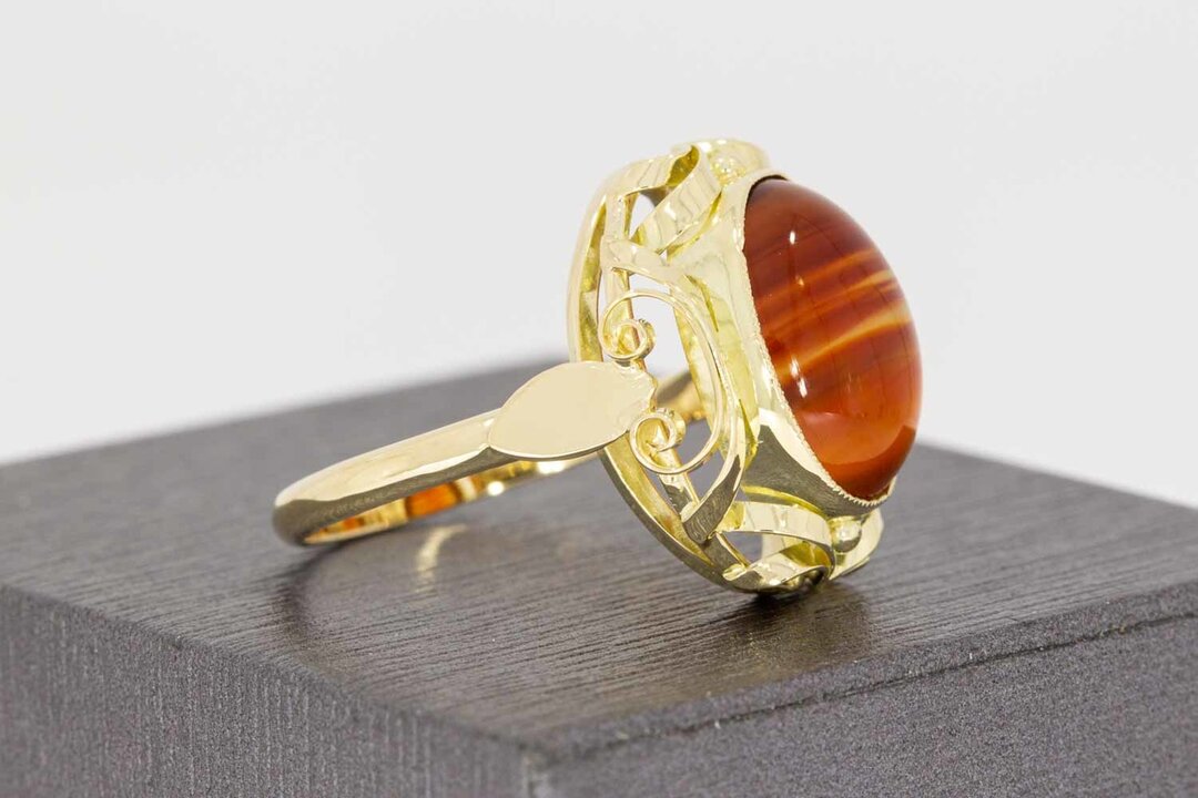 14 karaat gouden Retro ring met Carneool - 18,4 mm