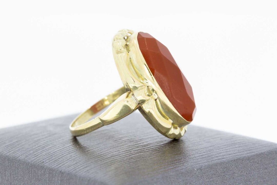 14 Karaat geel gouden Vintage Markies ring met Carneool