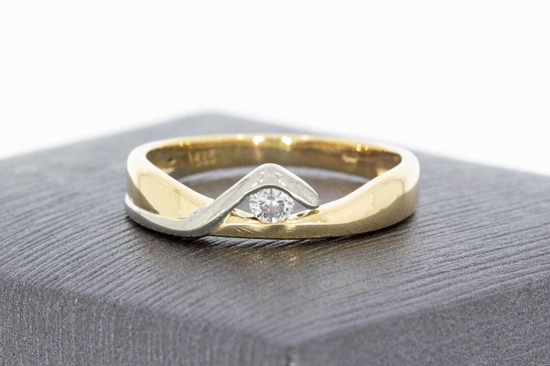 14 Karaat geel gouden Fantasie ring met Diamant - 16,5 mm