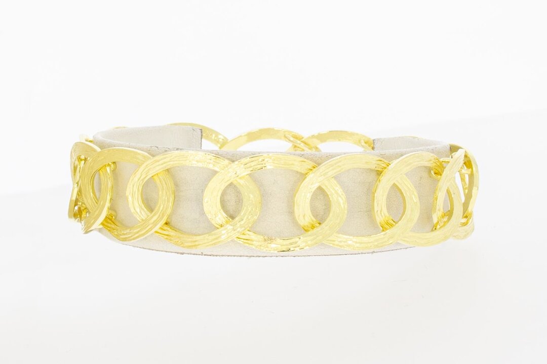Gevlochten 18 Karaat brede gouden armband - 21 cm