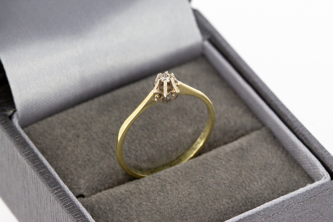 14 Karaat gouden Solitairring diamant - 16 ,9 mm