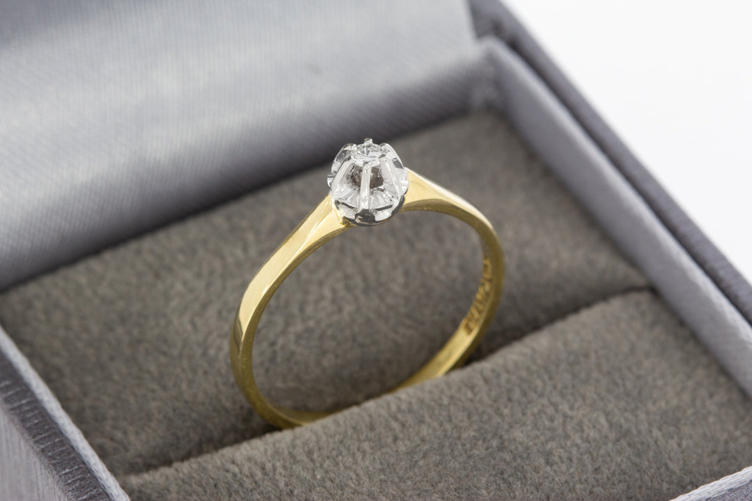 14 Karaat gouden Solitair ring gezet met Diamant- 16,9 mm