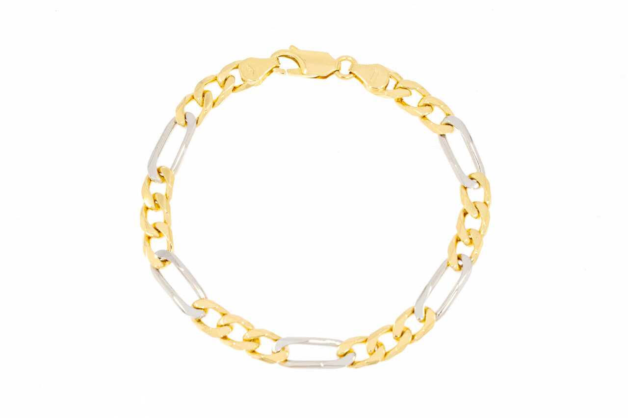 18 Karaat bicolor gouden geslepen Figaro armband - 19,2 cm