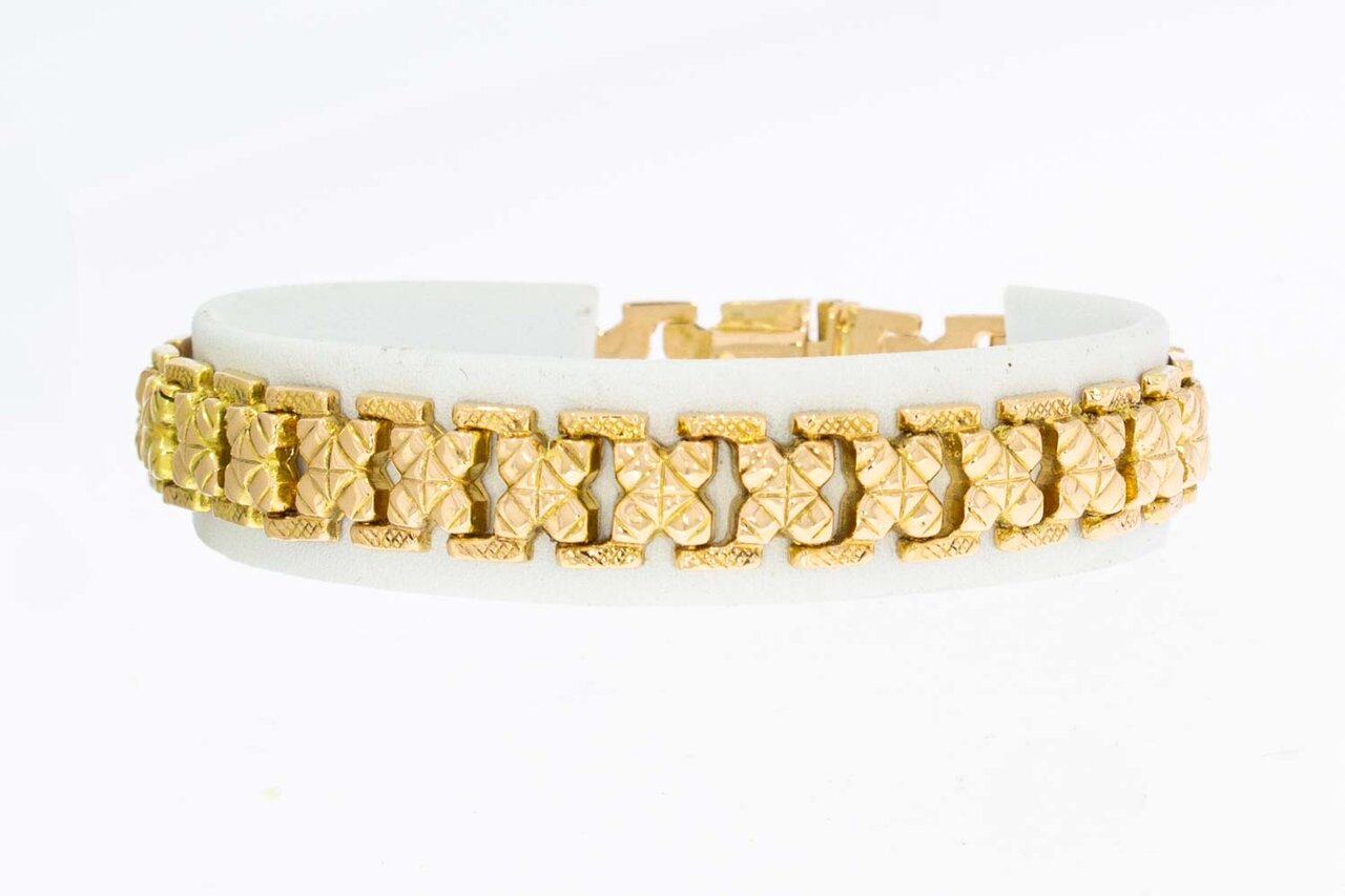 18 Karaat gouden brede Fantasie schakel armband - 19,1 cm