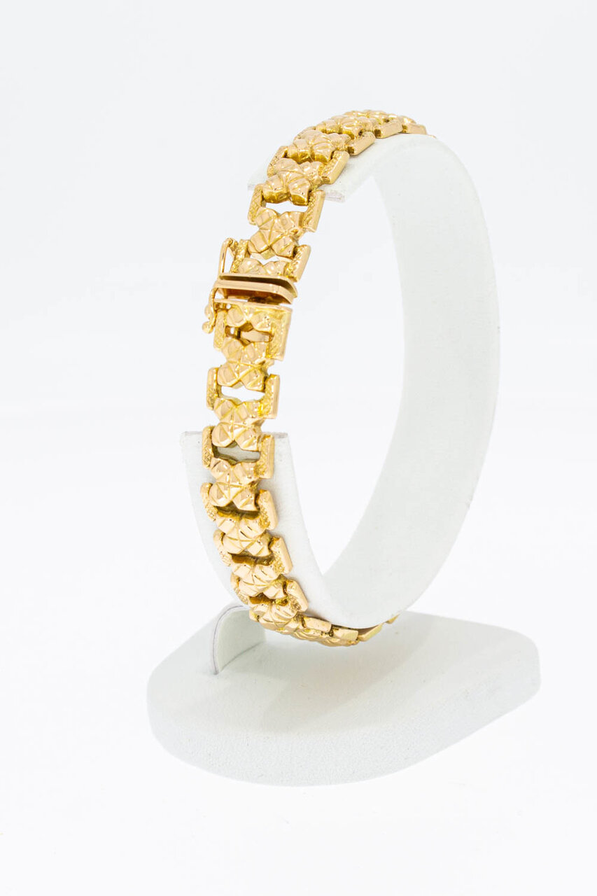18 Karaat gouden brede Fantasie schakel armband - 19,1 cm
