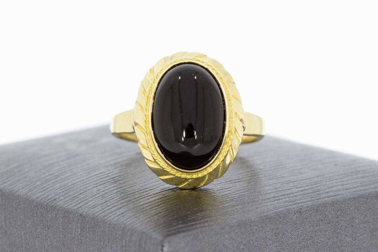 Ovale Vintage Onyx ring 14 Karaat goud - 17,5 mm