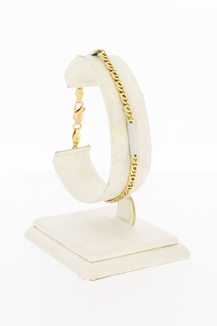 14 Karaat bicolor gouden Valkoog Plaatjes armband- 19,8 cm