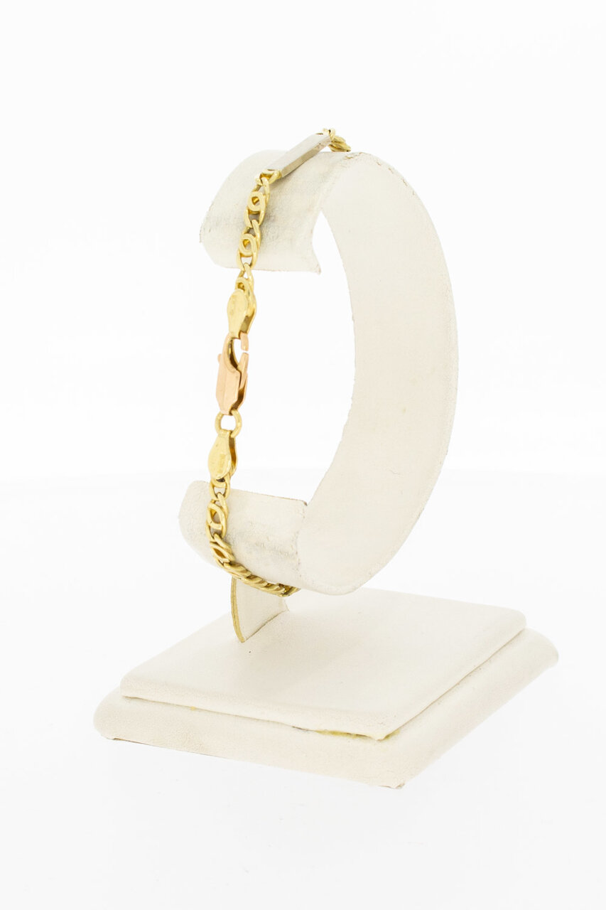 14 Karaat bicolor gouden Valkoog Plaatjes armband- 19,8 cm