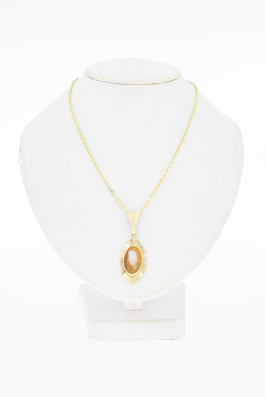 14 Karaat gouden vintage (schelp) Camee Kettinghanger