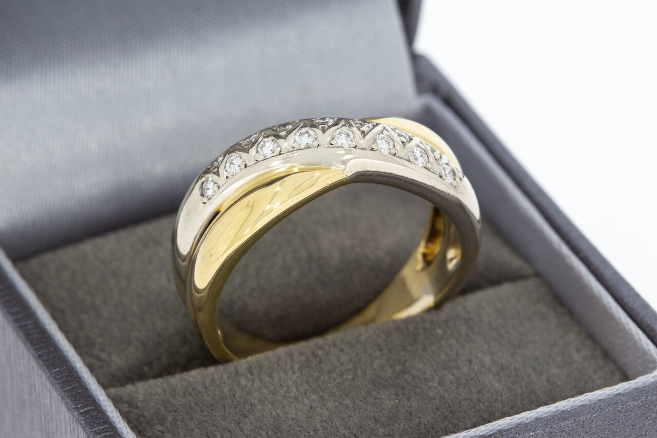 Kwik Ga trouwen periodieke 18 Karaat gouden Crossover ring met Diamant - 19,8 mm