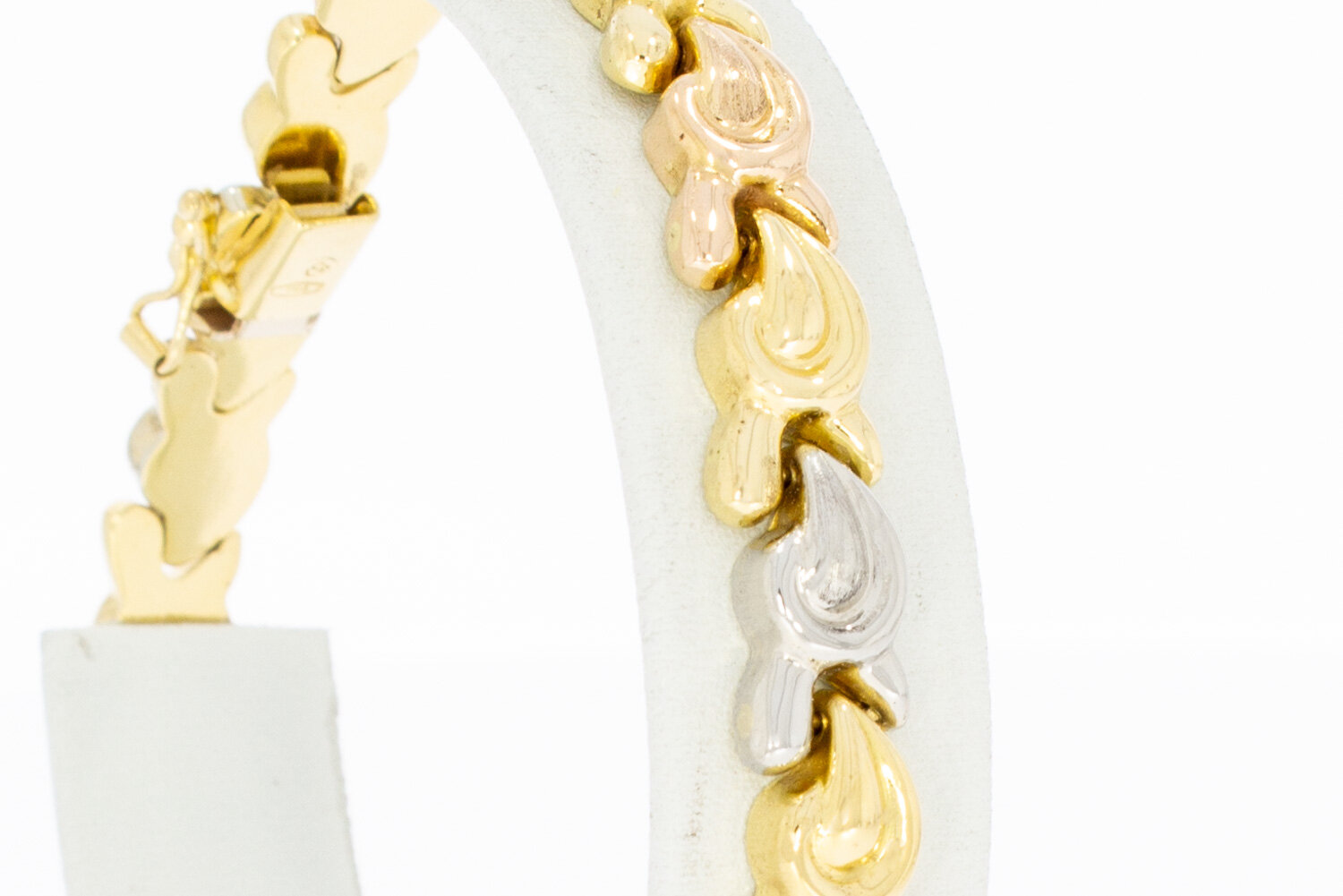 18 Karaat tricolor gouden fantasie armband - 19,9 cm