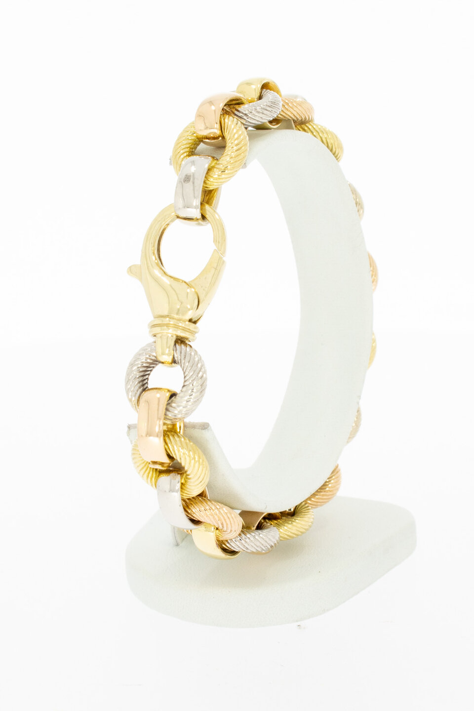 18 Karaat tricolor gouden Anker armband - 22,5 cm