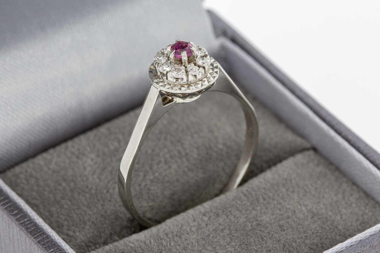 14 Karaat gouden Robijn ring met Diamant - 19,4 mm